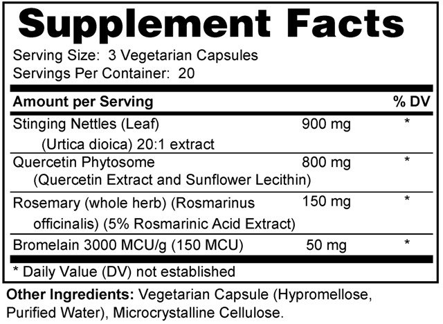 Supplement facts forAllergy Support Formula