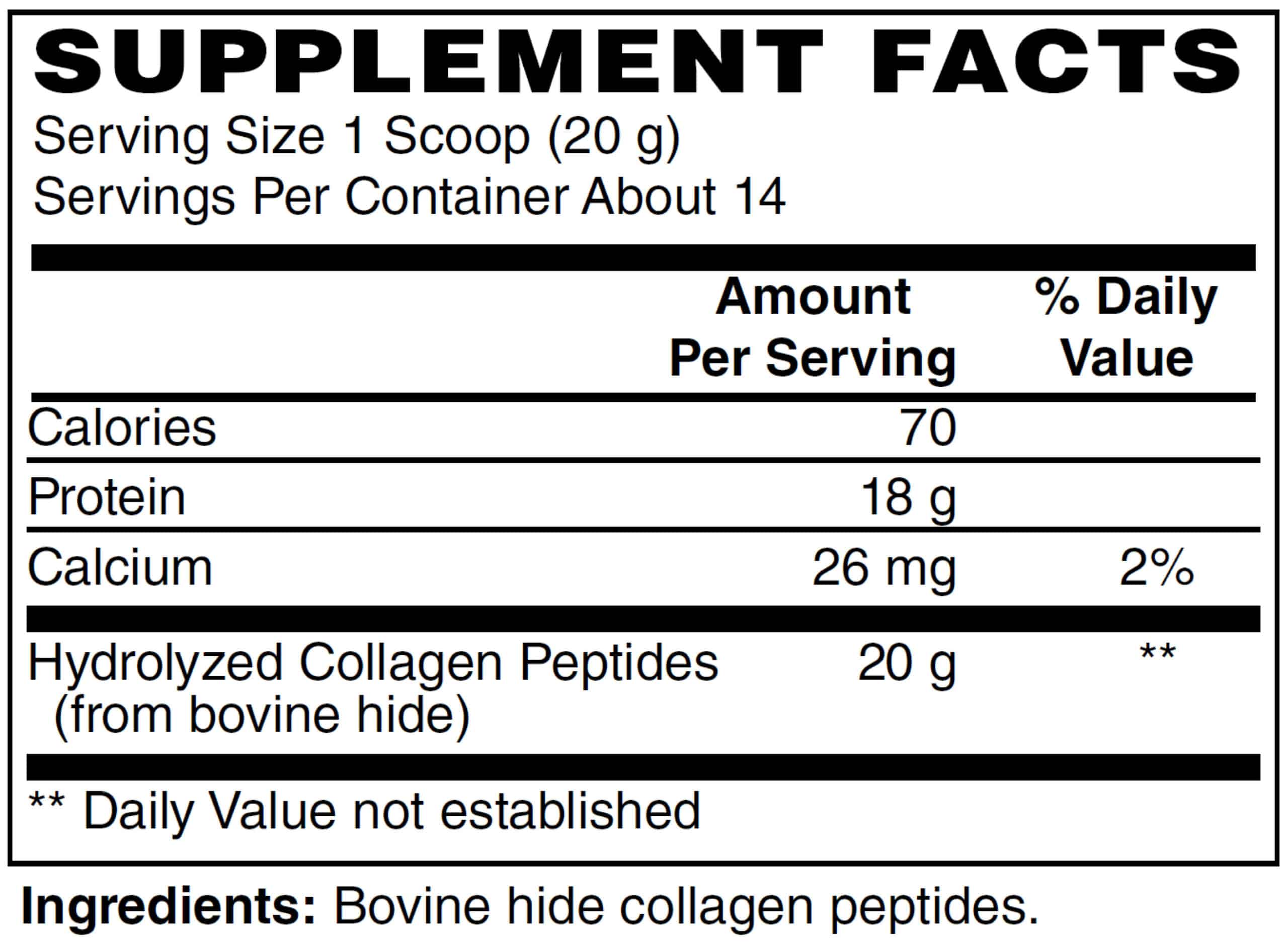 Supplement facts forBeef Protein Peptides 280 Grams