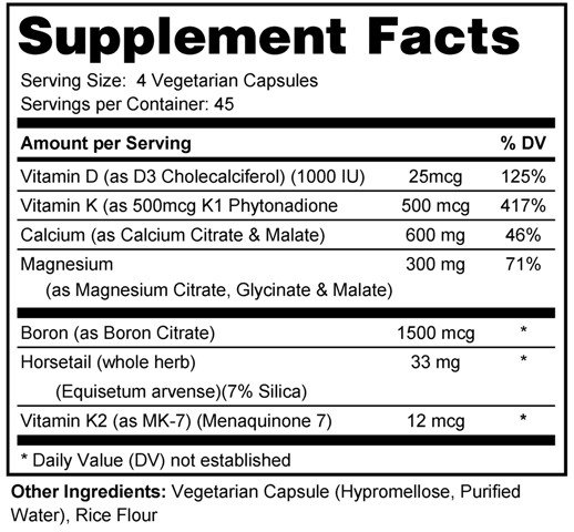 Supplement facts forCal Mag Plus 180s