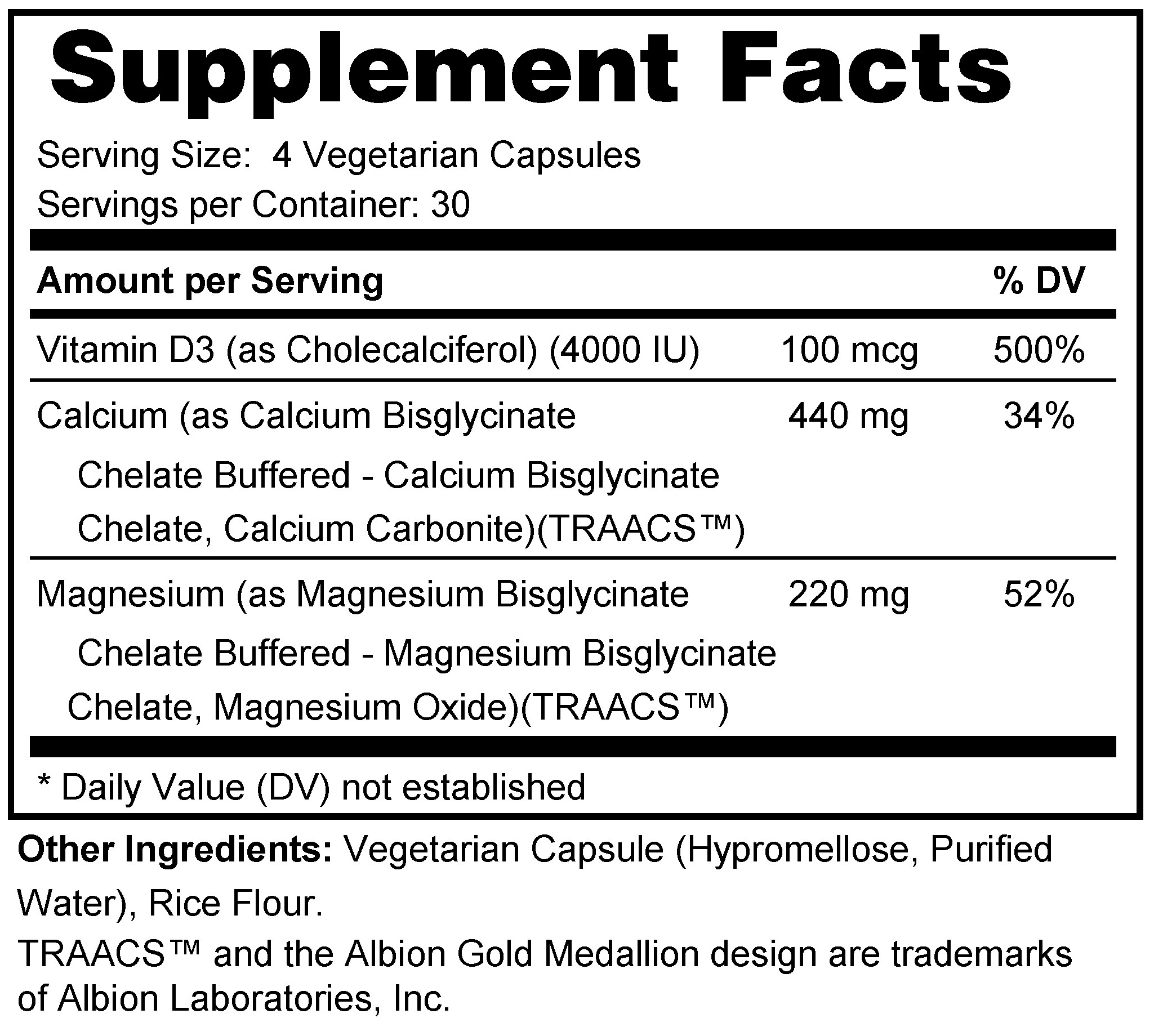 Supplement facts forCal Mag D 120s