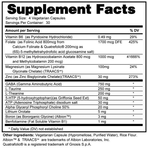 Supplement facts forCognicare Support 120s