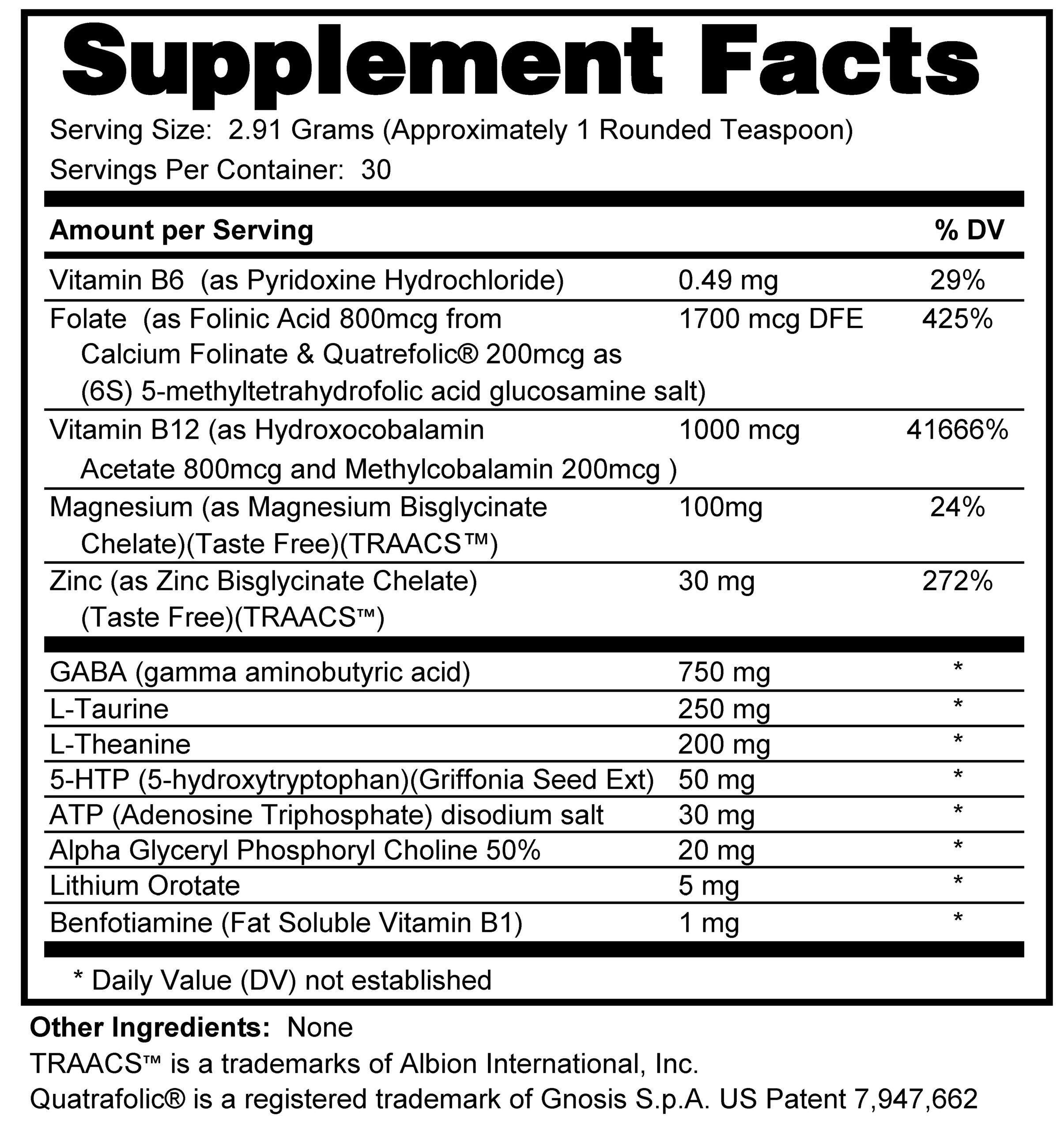 Supplement facts forCognicare Support (Powder)