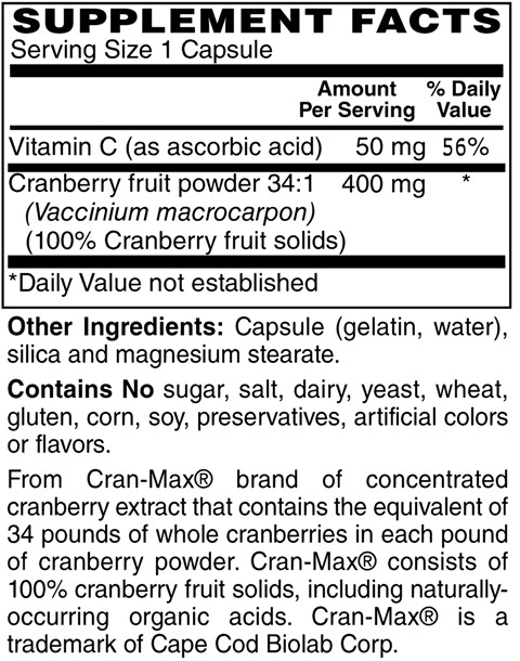 Supplement facts forCranberry Super Concentrate 120s