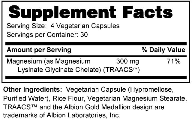 Supplement facts forUltra High Absorption Magnesium Capsules 120s