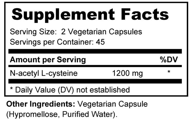Supplement facts forNAC 90s