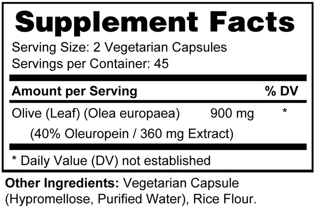Supplement facts forOlive Leaf 90s
