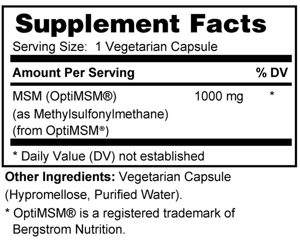 Supplement facts forOpti MSM 120s