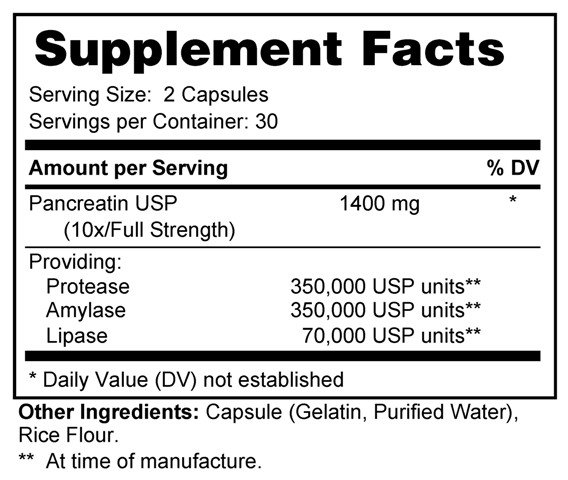 Supplement facts forPancreatic Enzymes 700mg  60s