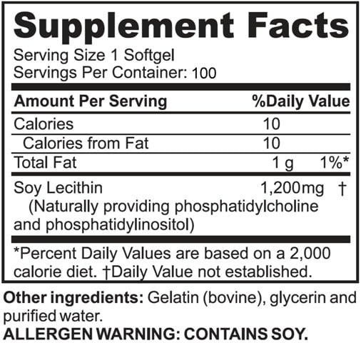 Supplement facts forPhosphatidyl Choline (from lecithin) 100s