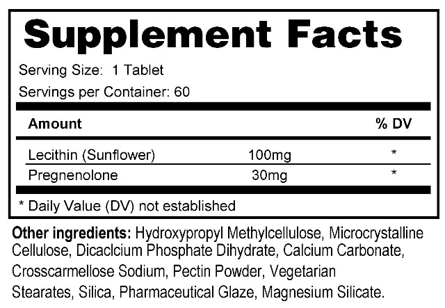 Supplement facts forPregnenolone Delayed Release 30mg 60s
