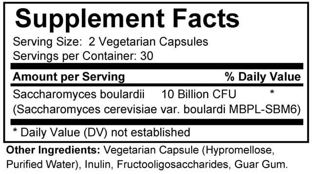 Supplement facts forSaccharomyces Boulardii 60s
