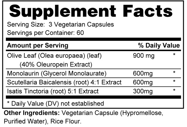 Supplement facts forV Immune Support 180s