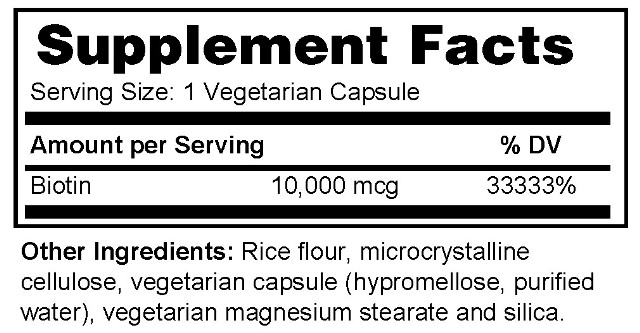 Supplement facts forBiotin 10,000 90s