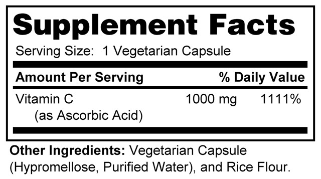 Supplement facts forC-1000 Capsules 100s