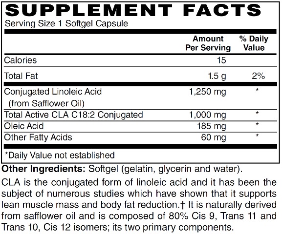 Supplement facts forCLA 90s
