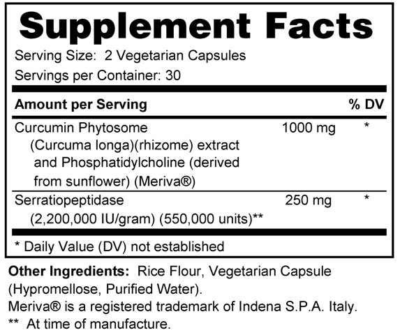 Supplement facts forCurcumin with Serratiopeptidase  60s