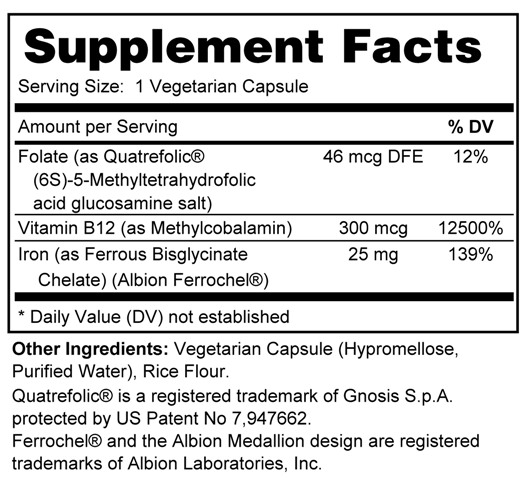 Supplement facts forFerrochel Plus (25mg) 100s