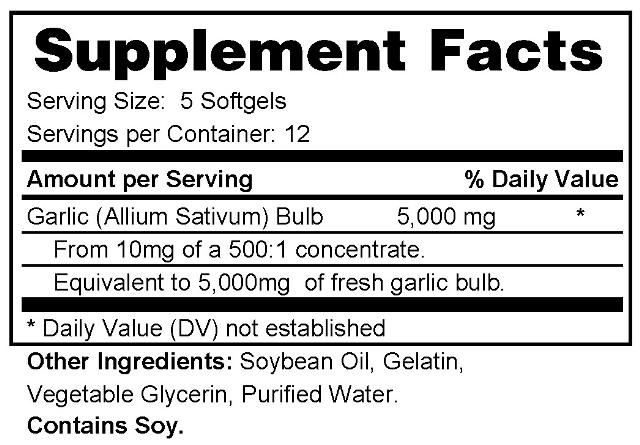 Supplement facts forGarlic Soft Gels 60s