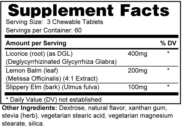 Supplement facts forGastric Support 180s