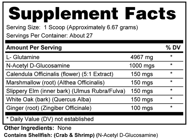 Supplement facts forIBS Powder 180 Grams