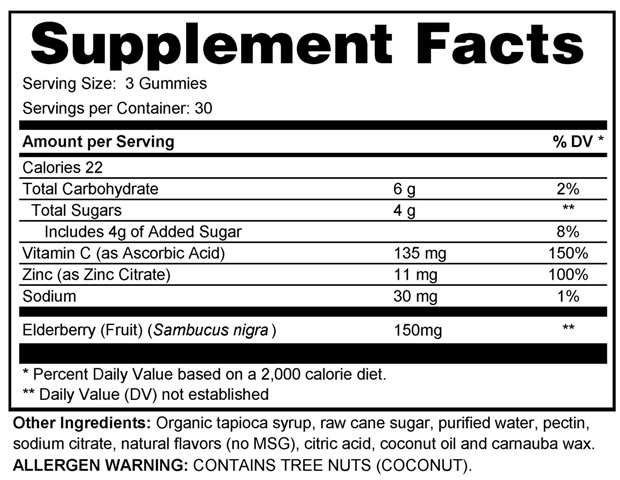 Supplement facts forImmune Gummies (with Elderberry)