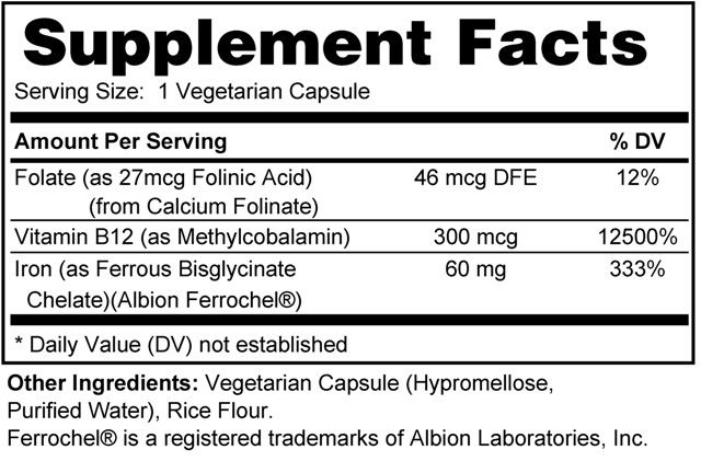 Supplement facts forIron Bisglycinate DS Plus (60mg) 100s