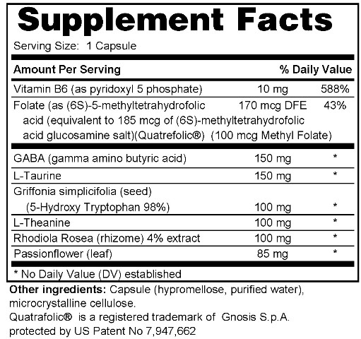 Supplement facts forCalm & Relaxed 90s