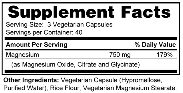 Supplement facts forMG Move Capsules 120s