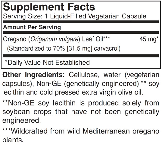 Supplement facts forOregano Oil Capsules 45mg 120s*