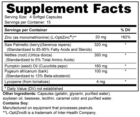 Supplement facts forProstate Support 60s (Softgels)