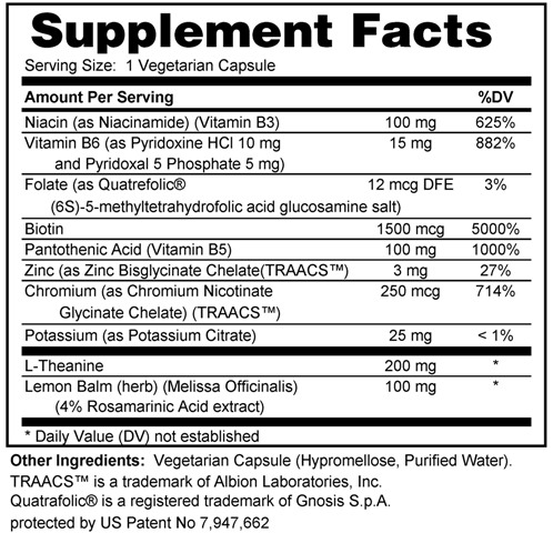 Supplement facts forStress Reduce 90s