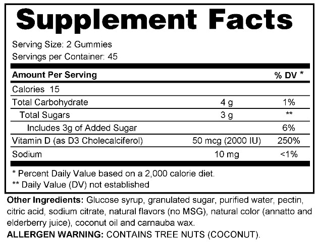 Supplement facts forVitamin D-3 Gummies