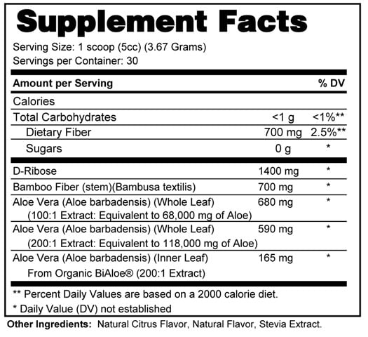 Supplement facts forD-Ribose Plus Powder