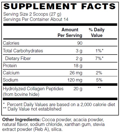 Supplement facts forBeef Collagen Chocolate