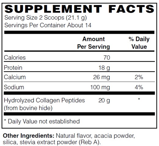 Supplement facts forBeef Collagen Vanilla
