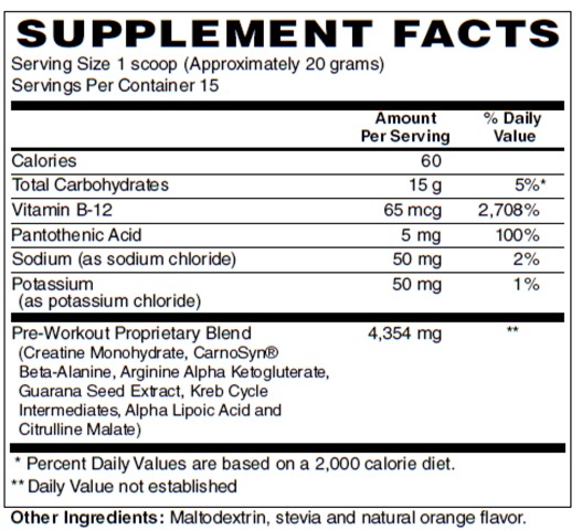 Supplement facts forCreatine Plus (Pre Workout Formula)