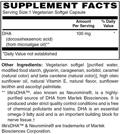 Supplement facts forDHA 100mg
