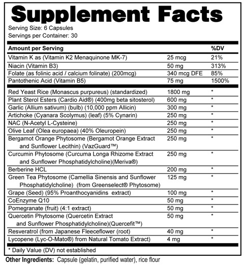 Supplement facts forCardioEssence Plus