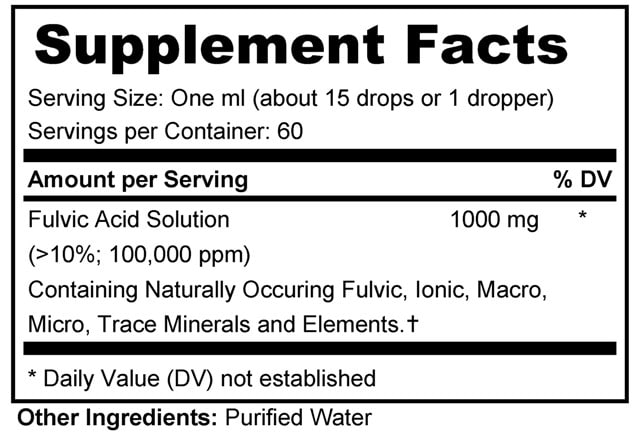 Supplement facts forFulvic Pro Maximum Strength